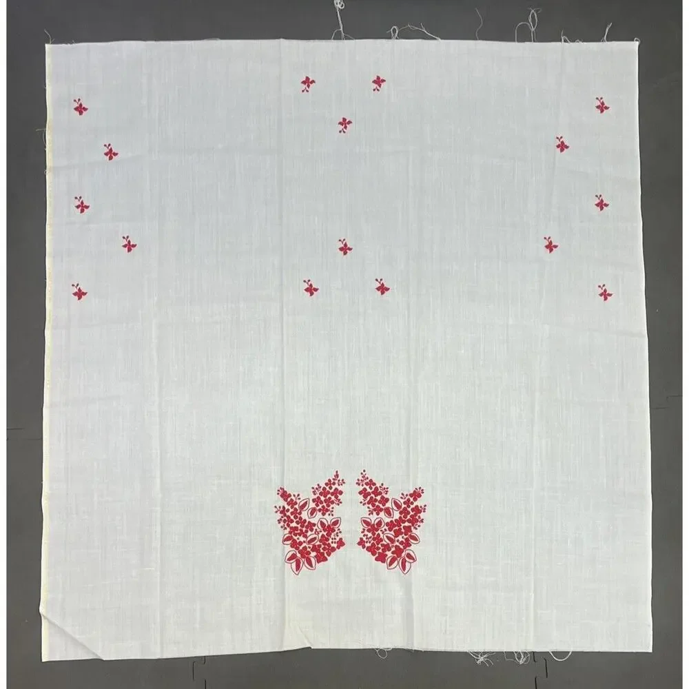 Vintage Handworked NEEDLEPOINT Piece - White w/Red/Floral Design Approx 43